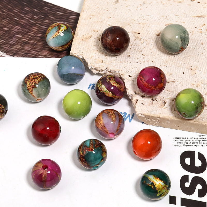 S24 復古金彩 漆絵風アクリルビーズ